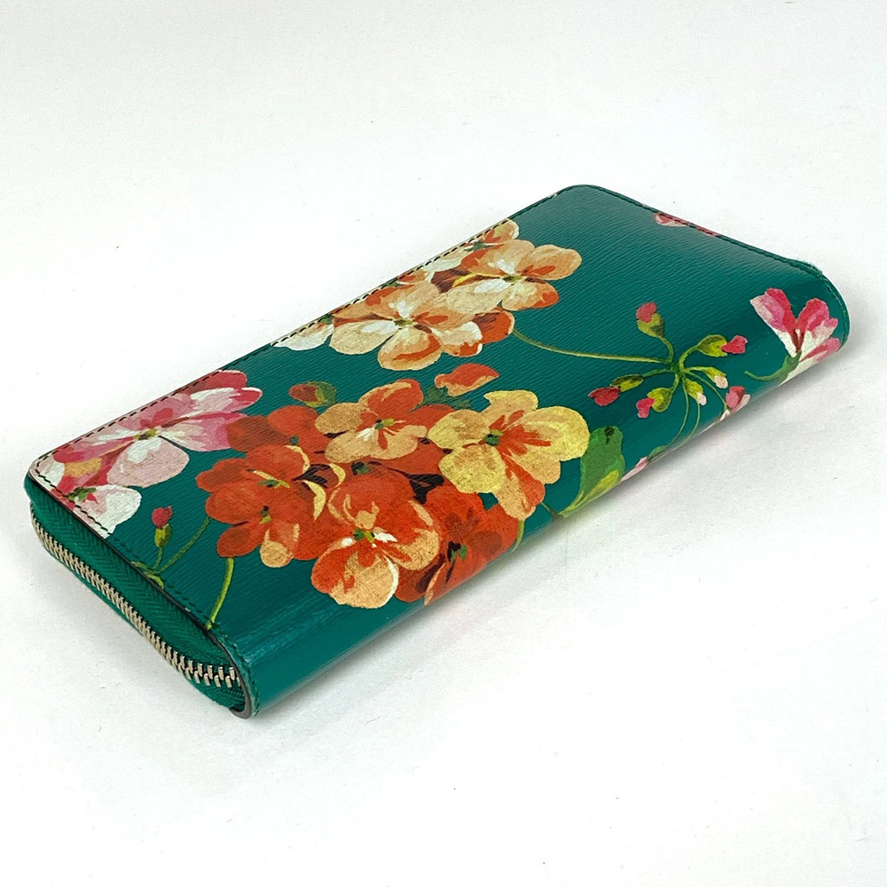 Gucci Green Wallet Long Floral Blooms Multicolor Zip Leather Round Green